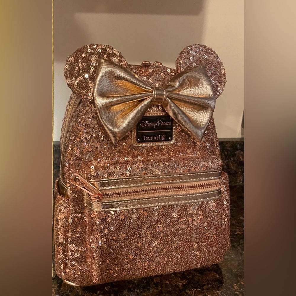 Loungefly Sequin Backpack with Metallic Bow - Rose Gold